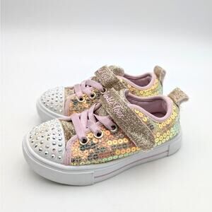 Skechers Infatns' Twinkle Toes Sneaker Shoes Kids' Gold/Pink Size US9 EU25
